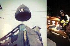 YGエンターテインメントの屋上にニット帽型の巨大バルーン現る！